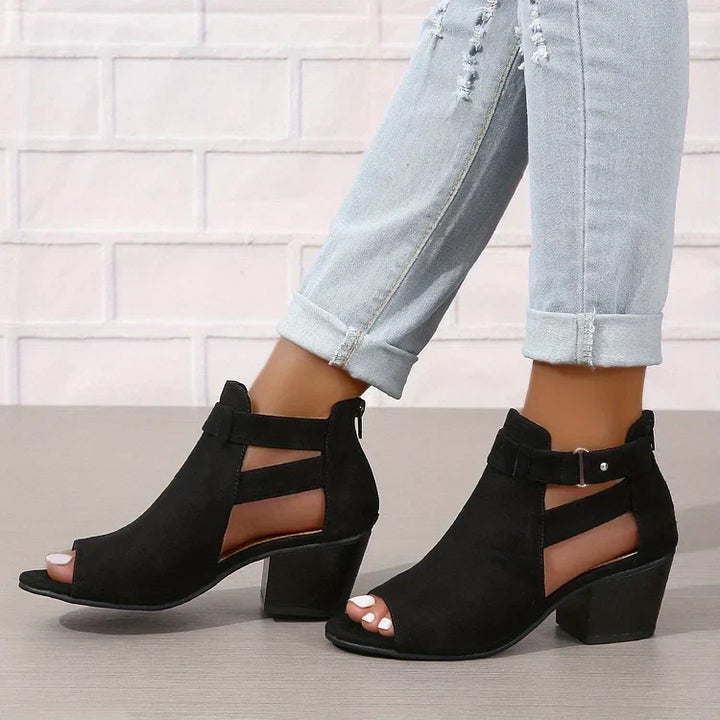 Damen Sandalen - Absatzsandale mit Offener Zehe und Schnalle
