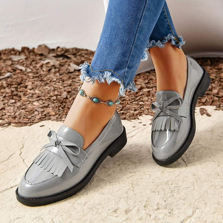 Damen Slipper mit Fransen und Schleifendetail