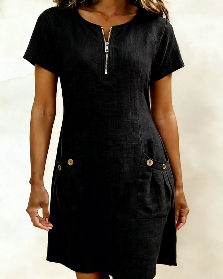 Lina Baumwoll-Leinen-Kleid für Damen – Nahaufnahme Material