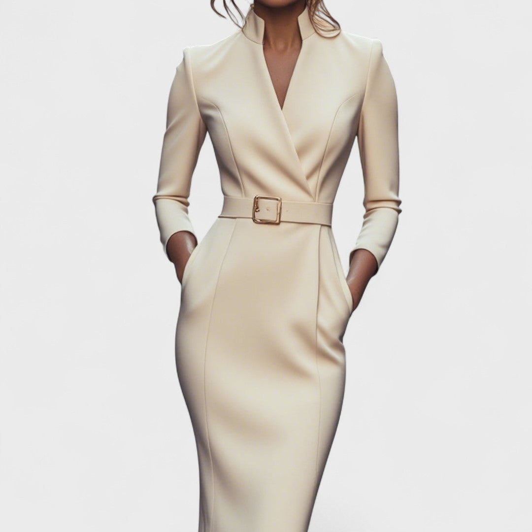 Rebeca - Damen Midikleid mit Wickeloptik und Gürtel
