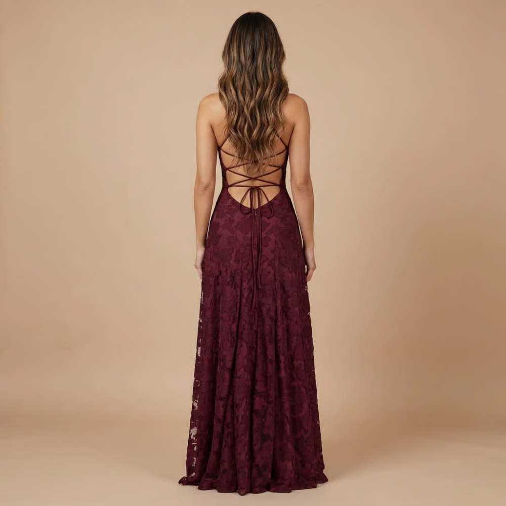 Damen Hochzeitsgast Blumenspitze Maxi Kleid mit Spaghettiträgern