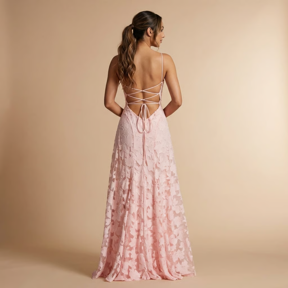 Damen Hochzeitsgast Blumenspitze Maxi Kleid mit Spaghettiträgern