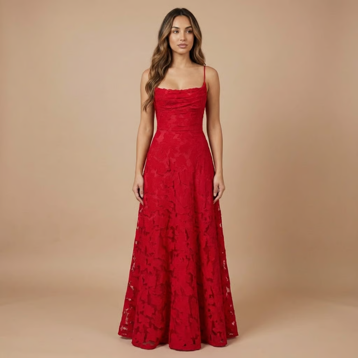 Damen Hochzeitsgast Blumenspitze Maxi Kleid mit Spaghettiträgern