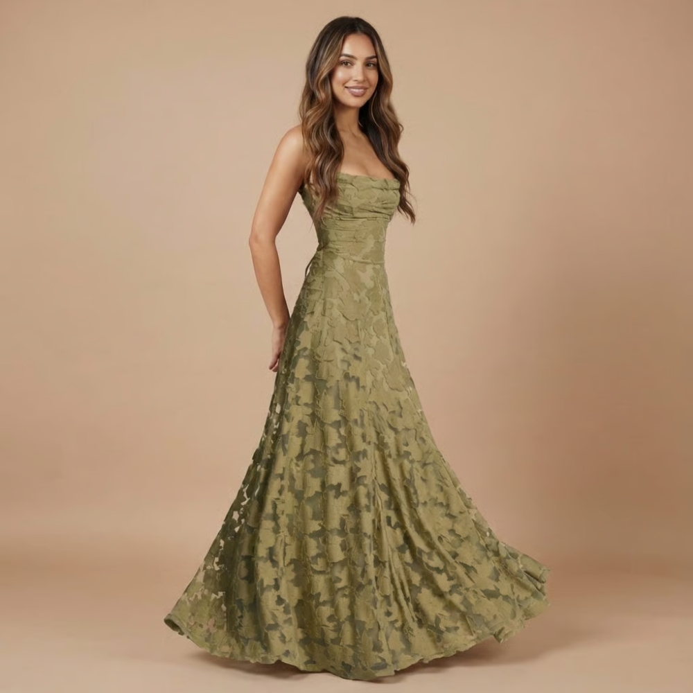 Damen Hochzeitsgast Blumenspitze Maxi Kleid mit Spaghettiträgern