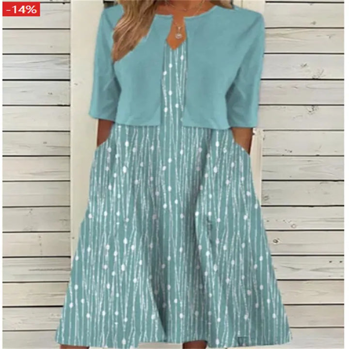 Elise - Damen Zweiteiliges Midi-Kleid mit Blumenmuster