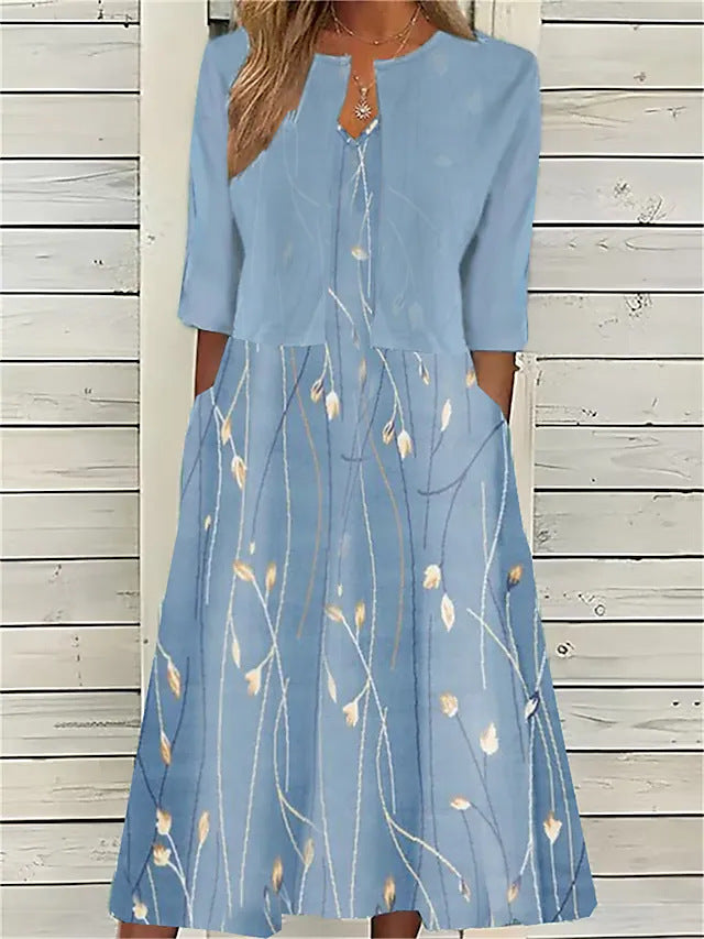 Elise - Damen Zweiteiliges Midi-Kleid mit Blumenmuster