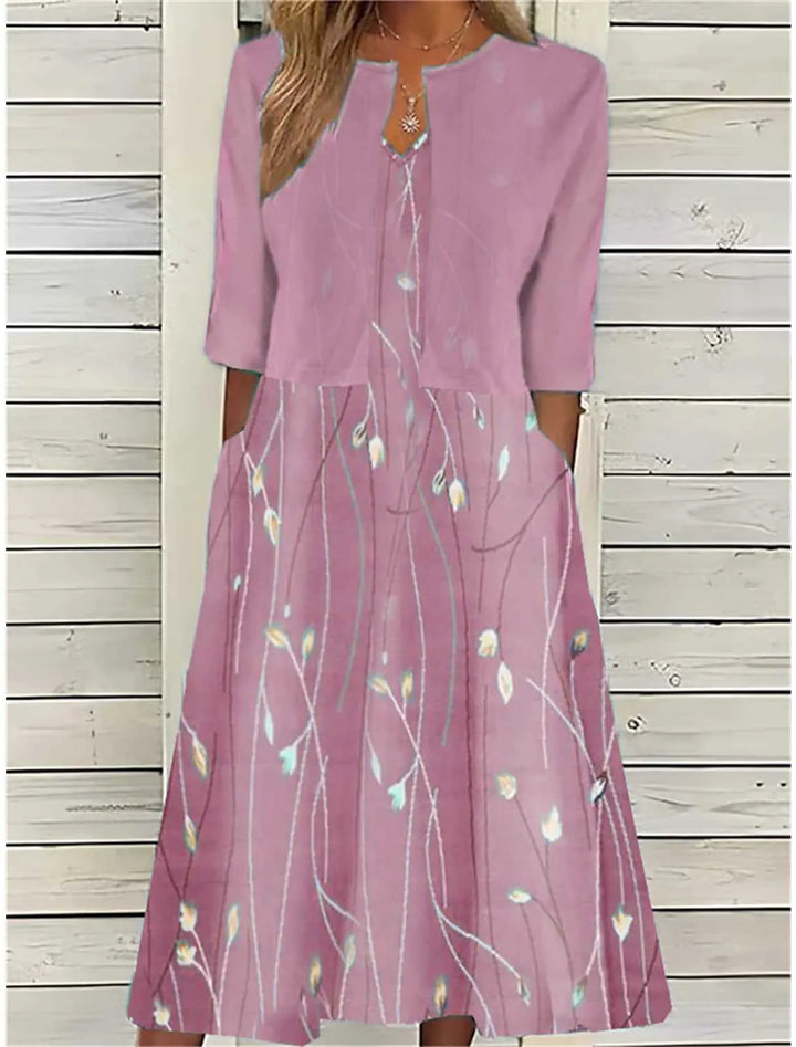 Elise - Damen Zweiteiliges Midi-Kleid mit Blumenmuster