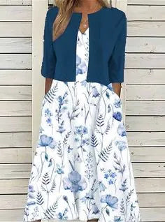 Elise - Damen Zweiteiliges Midi-Kleid mit Blumenmuster