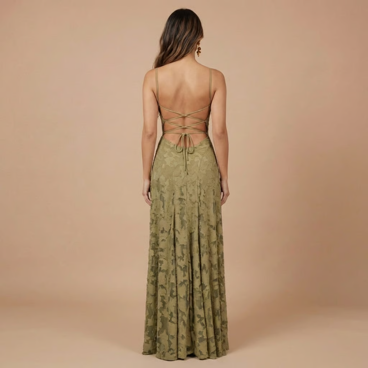 Damen Hochzeitsgast Blumenspitze Maxi Kleid mit Spaghettiträgern