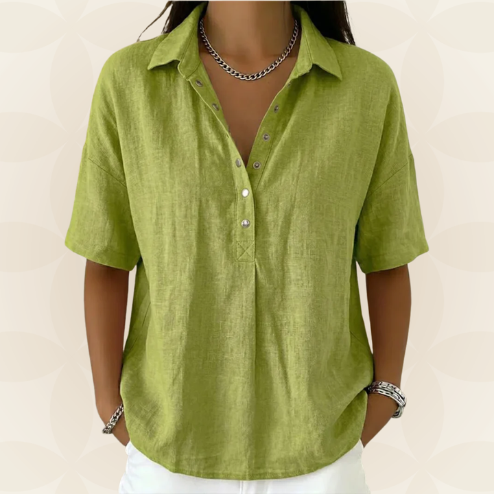 Corinne — Bluse mit Kragen und Knopfdetail
