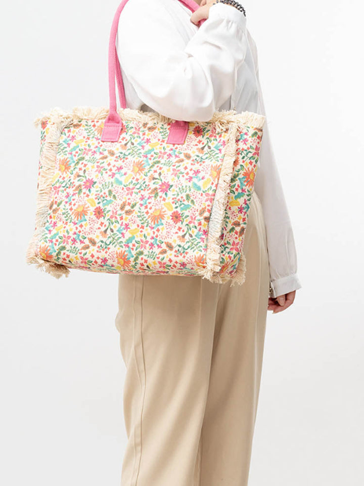 Große Shopper mit Fransen und Bunter Bohemian Druck | Sommer