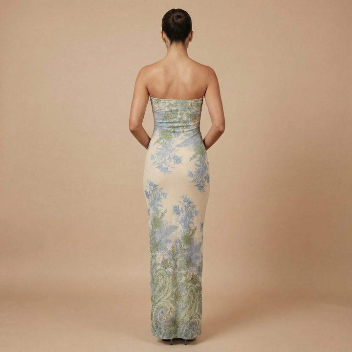 Hochzeitsgäste Strapless Blumen Maxi Kleid für Damen