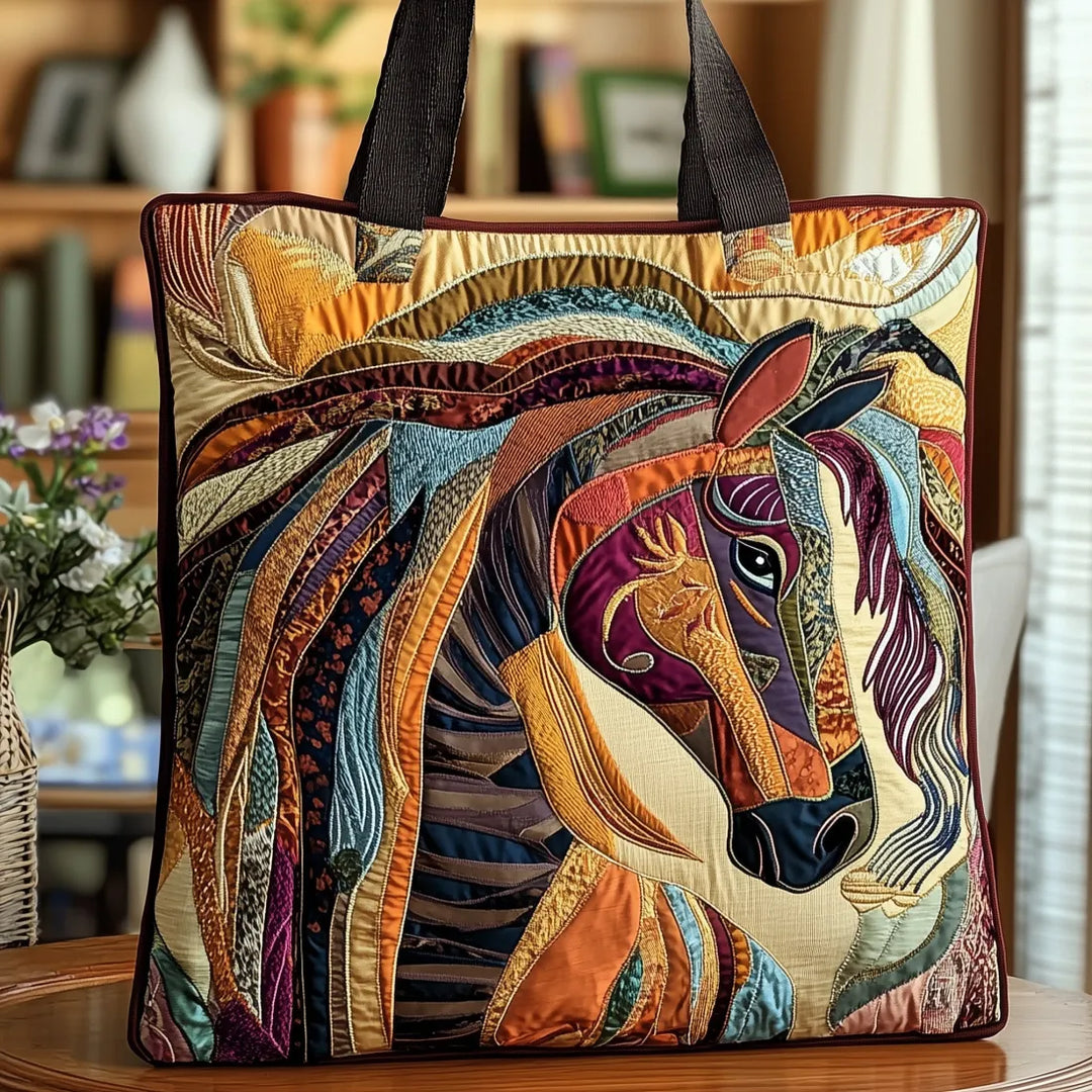 Gesteppte Tote Bag mit Motiv Buntes Mosaik-Pferd von Maria Zürich