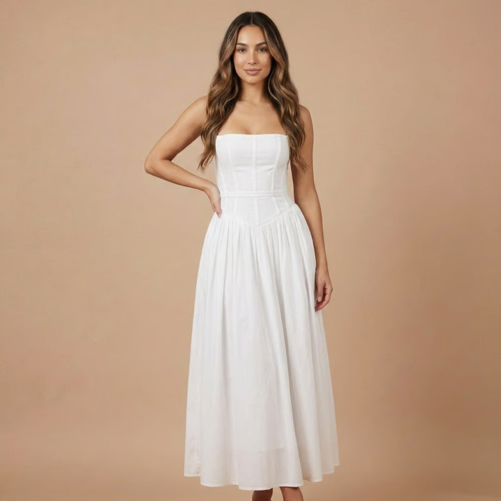 Stephanie - Blumendruck Korsett-Oberteil Midikleid