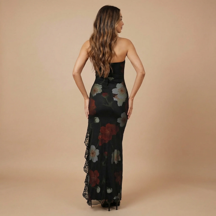 Hochzeitsgäste Strapless Blumen Maxi Kleid für Damen