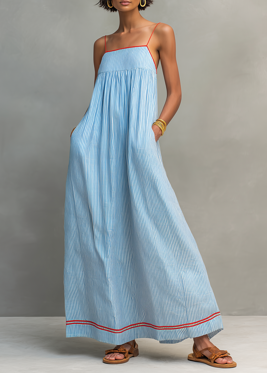 Katharina gestreiftes Maxikleid mit schmalen Trägern
