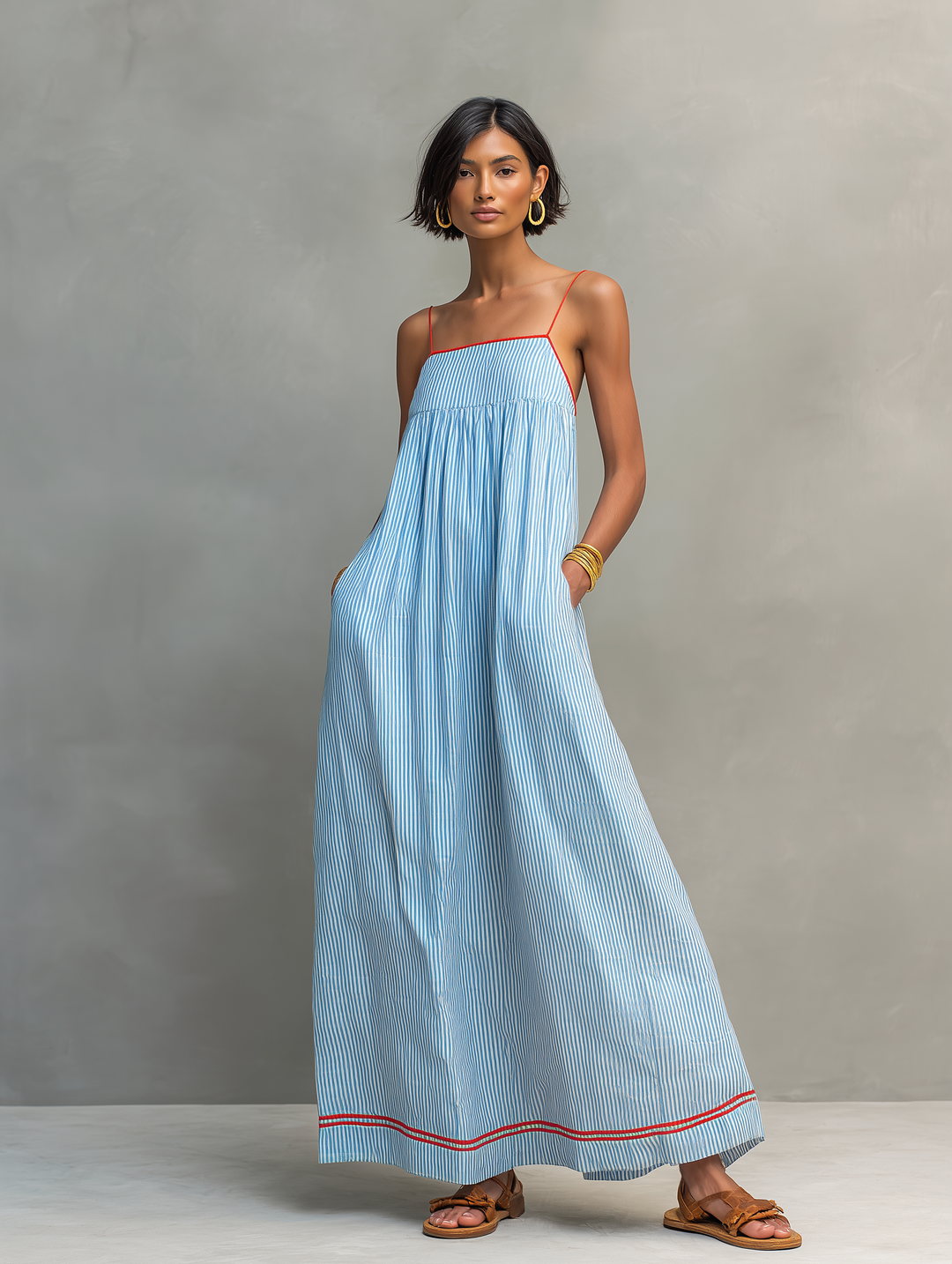 Katharina gestreiftes Maxikleid mit schmalen Trägern – Ansicht 8