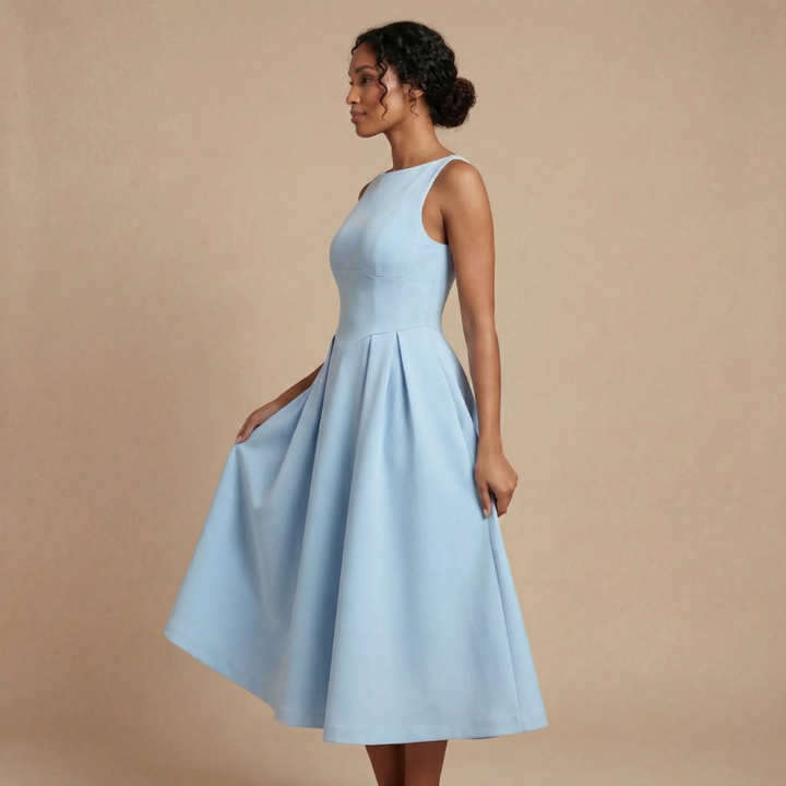 Laura - Ärmelloses Midikleid mit Bateau-Ausschnitt und gefaltetem A-Linien-Rock