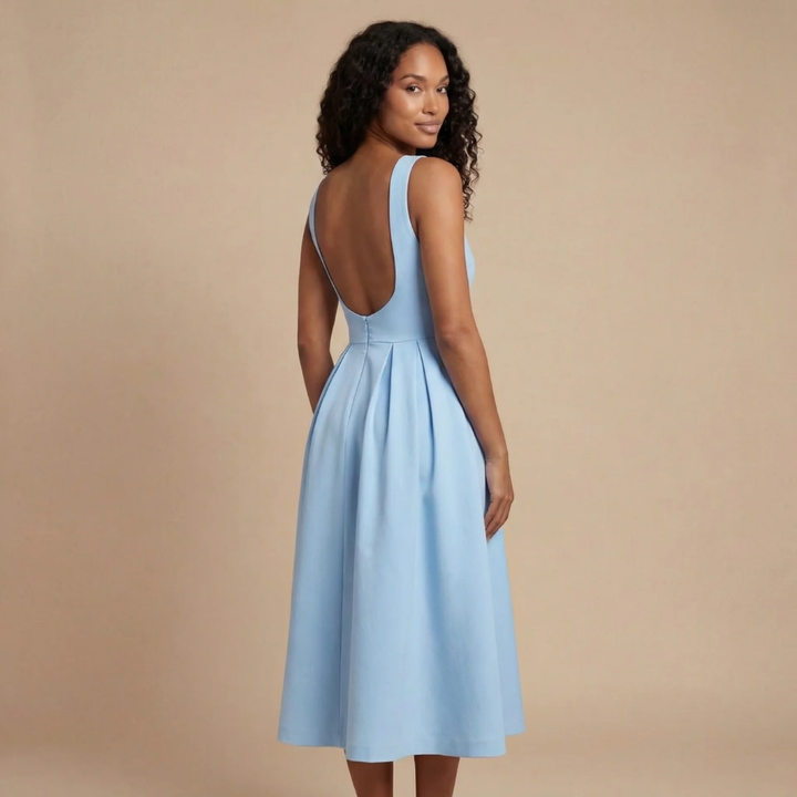 Laura - Ärmelloses Midikleid mit Bateau-Ausschnitt und gefaltetem A-Linien-Rock