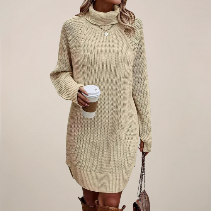 Damen Rollkragen-Pulloverkleid mit langen Ärmeln