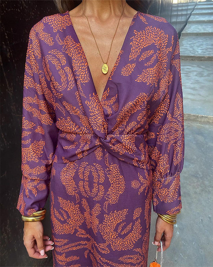 Olivia - Damen Midi-Kleid mit Paisley-Druck und V-Ausschnitt