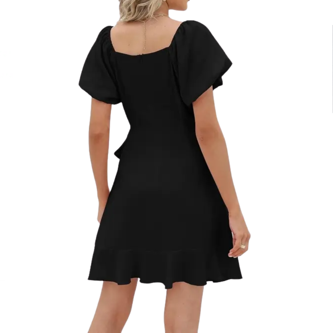 Donna - Minikleid mit quadratischem Ausschnitt, Puffärmeln und Gürtel in A-Linie