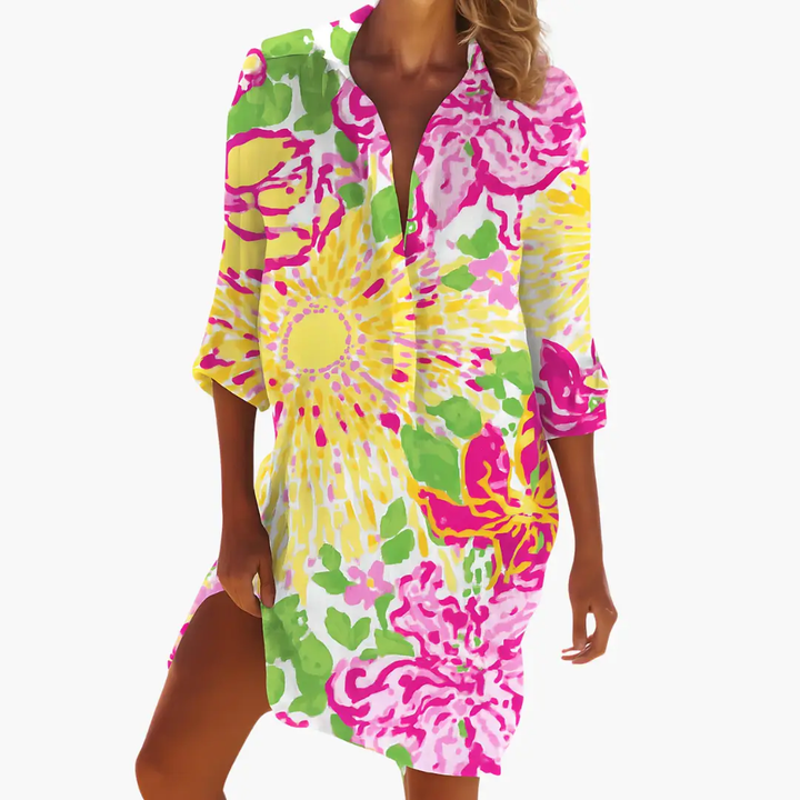 Damen Hemdkleid mit langen Ärmeln und Knopfleiste