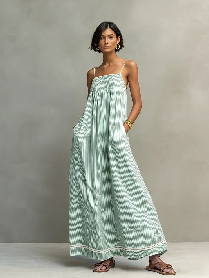 Katharina gestreiftes Maxikleid mit schmalen Trägern – Ansicht 3
