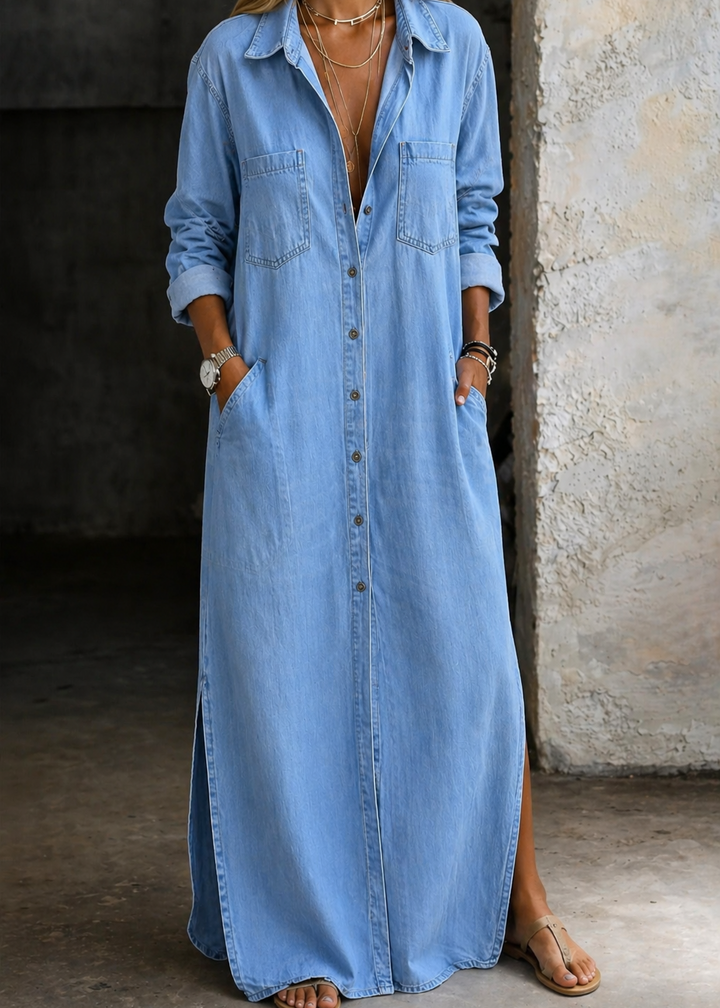 Mila - Denim Maxi Blusekleid