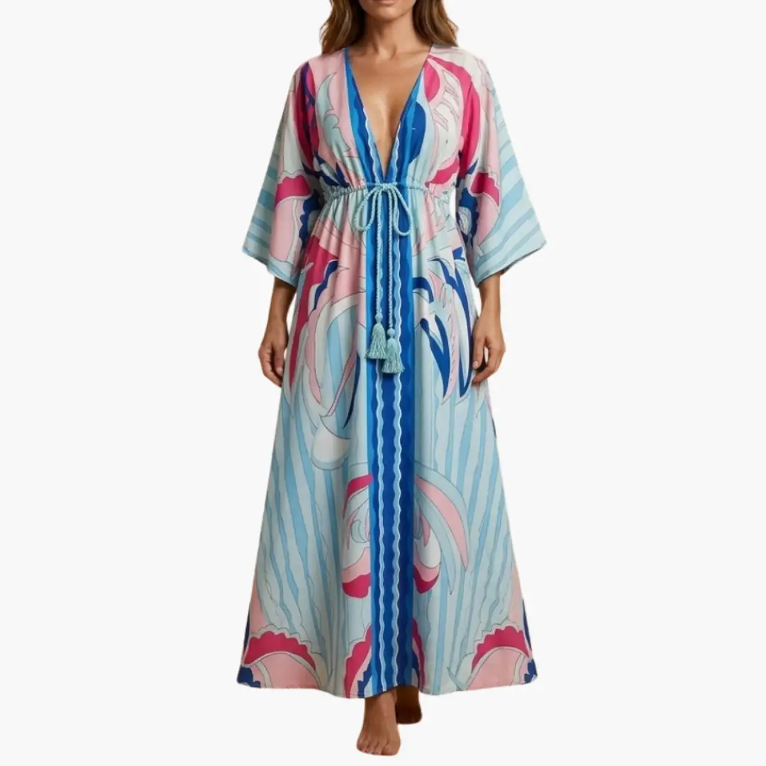 Farbiger Sommerkleid - Damen Maxikleid mit Blumenmuster