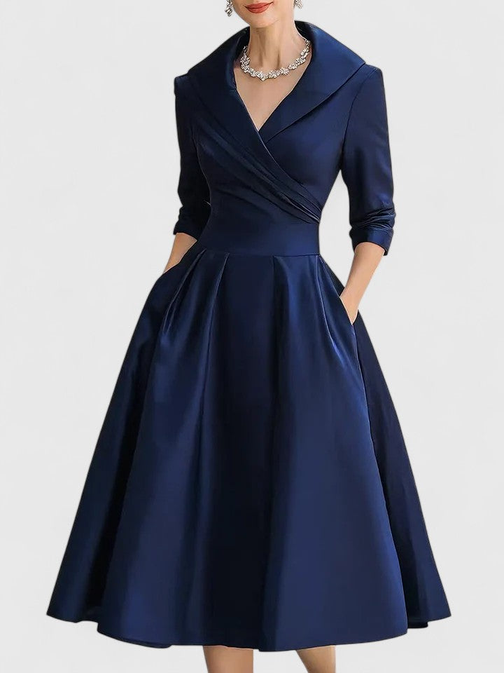Ewelina - Damen A-Linienkleid mit Wickelkragen und elegantem Design