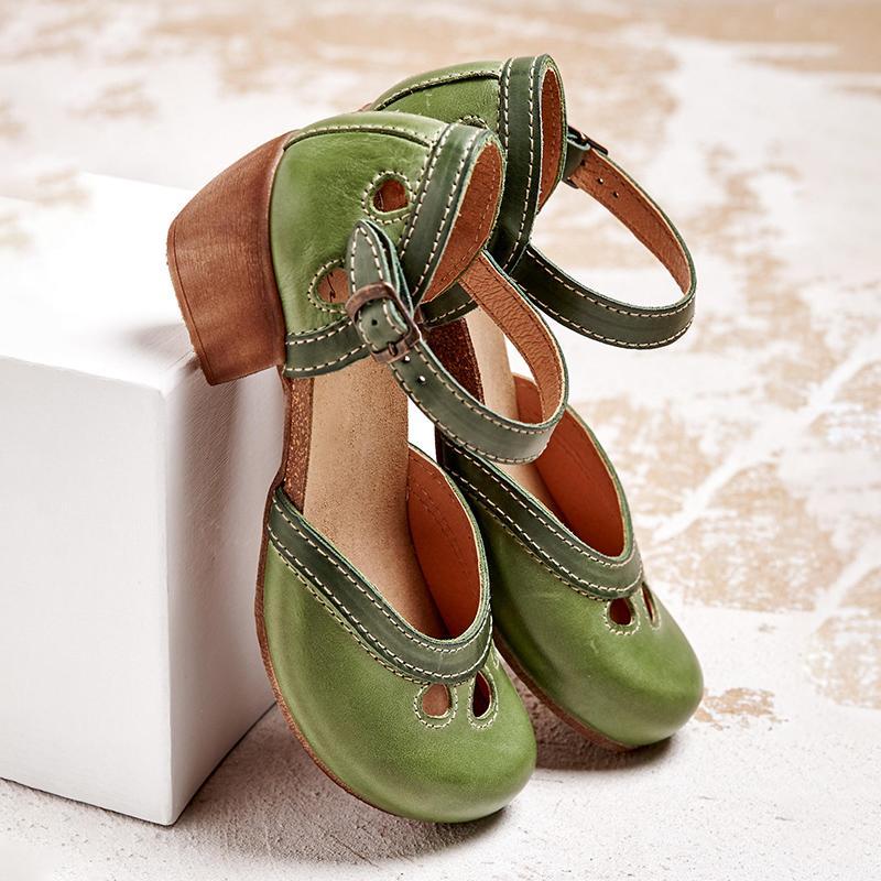 Damen Pumps mit Blockabsatz und Knöchelriemen im Retro Chic