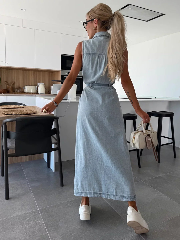 Seraina — Ärmelloses Denim-Maxikleid
