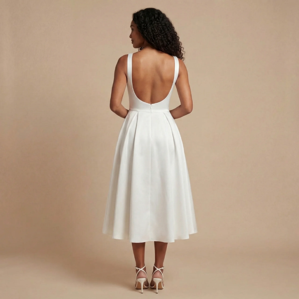 Laura - Ärmelloses Midikleid mit Bateau-Ausschnitt und gefaltetem A-Linien-Rock