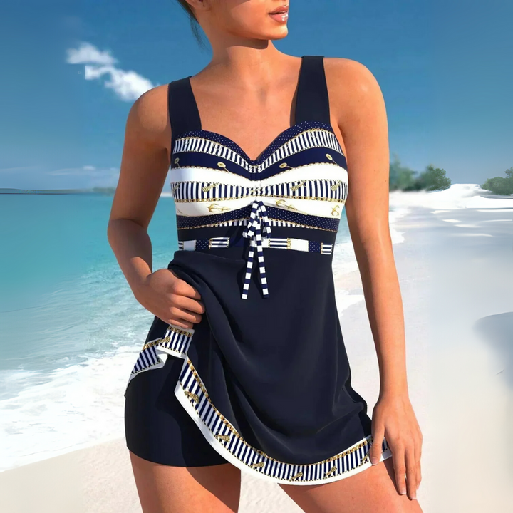 Damen Aztekenmuster Raffung Tankini Badeanzug