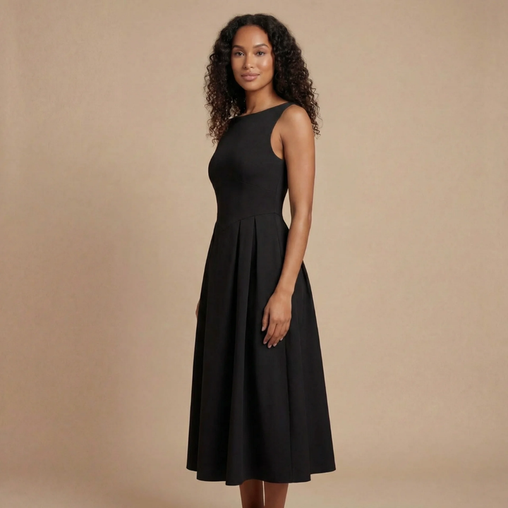 Laura - Ärmelloses Midikleid mit Bateau-Ausschnitt und gefaltetem A-Linien-Rock