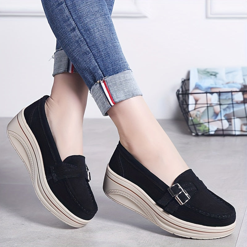 Damen Plattform Slipper mit Schnalle und dicker Sohle