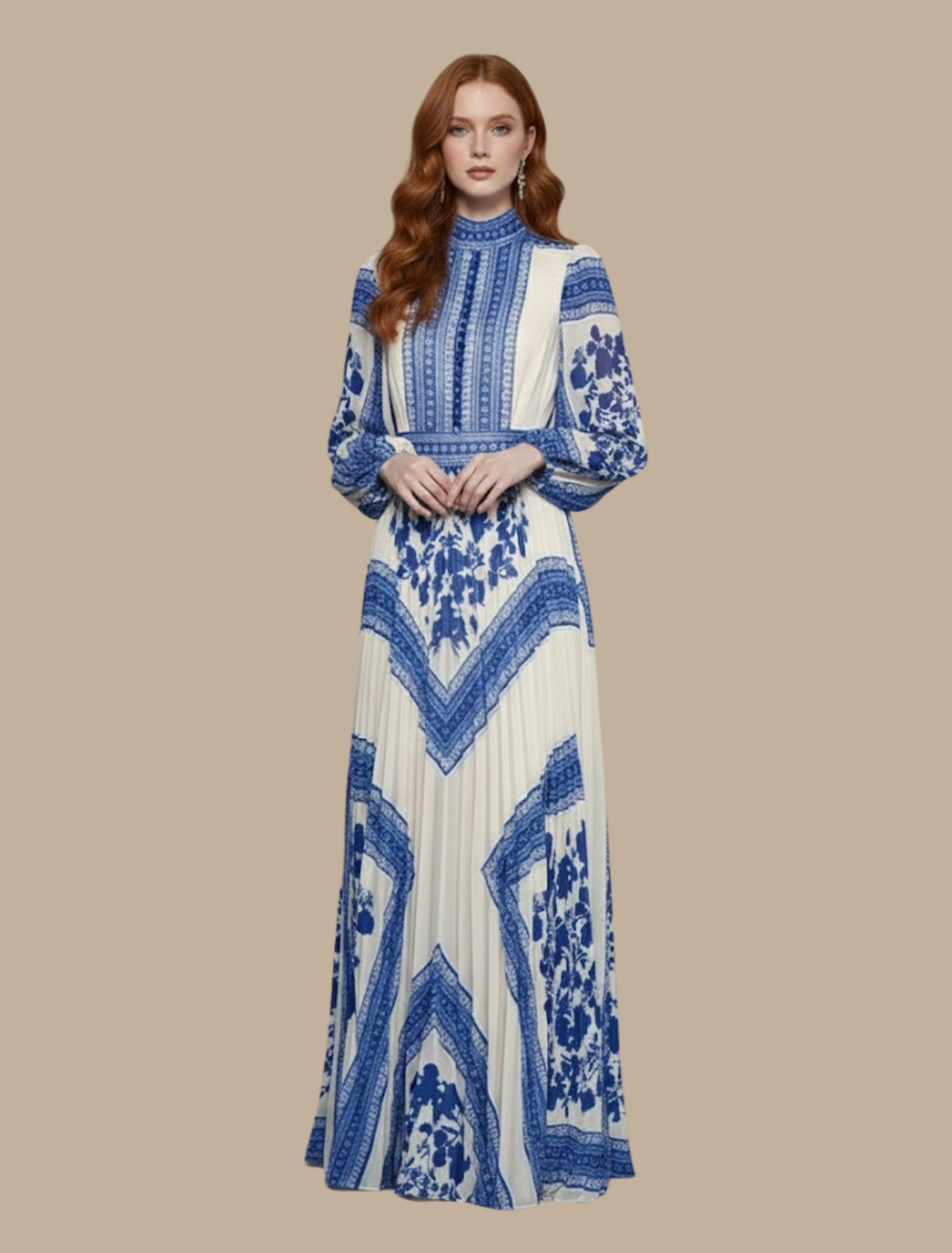 Damen Plissiertes Maxi-Abendkleid