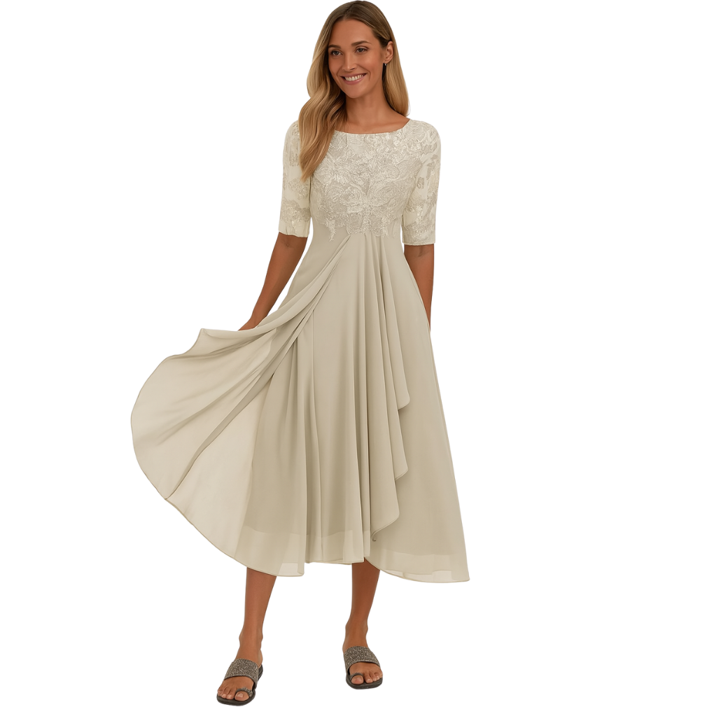 Damen Midi-Kleid aus Spitze und Chiffon