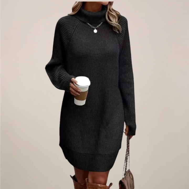 Damen Rollkragen-Pulloverkleid mit langen Ärmeln