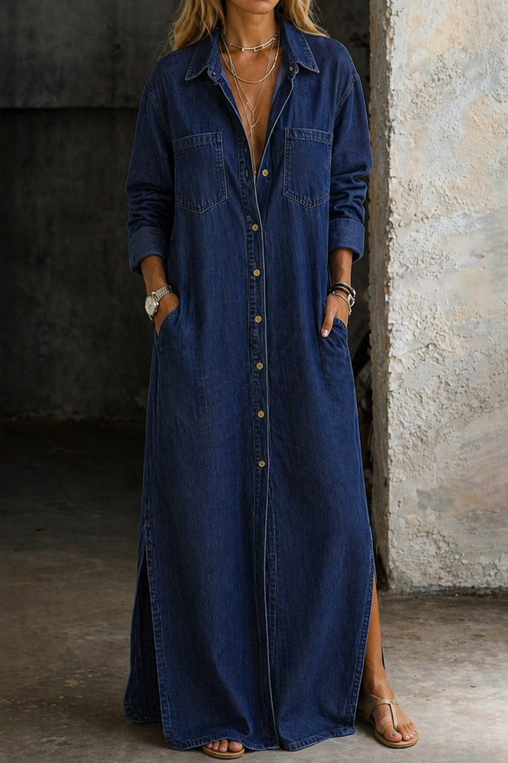 Mila - Denim Maxi Blusekleid