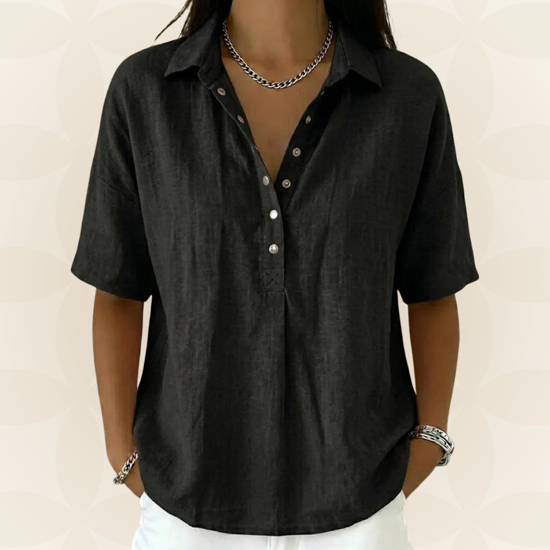 Corinne — Bluse mit Kragen und Knopfdetail