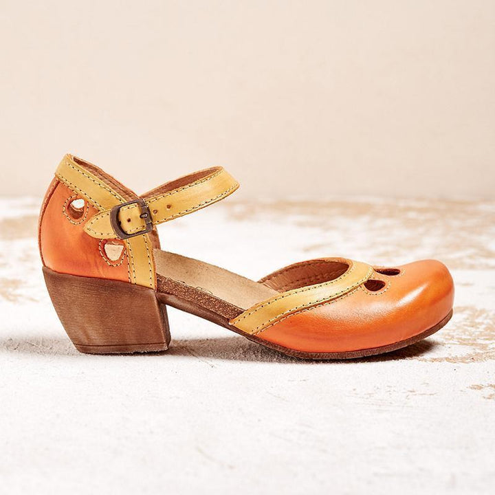 Damen Pumps mit Blockabsatz und Knöchelriemen im Retro Chic