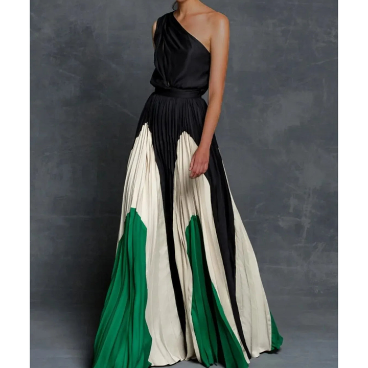 Damen Maxikleid mit Ein-Schulter-Design in kräftiger Farbe
