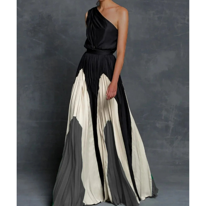 Damen Maxikleid mit Ein-Schulter-Design in kräftiger Farbe