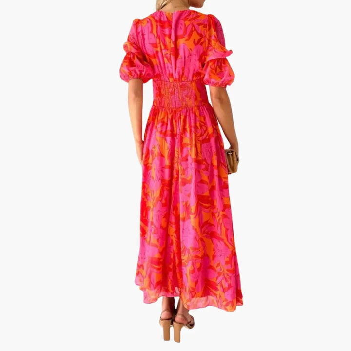 Elegantes Maxikleid für Damen - V-Ausschnitt & Puffärmel