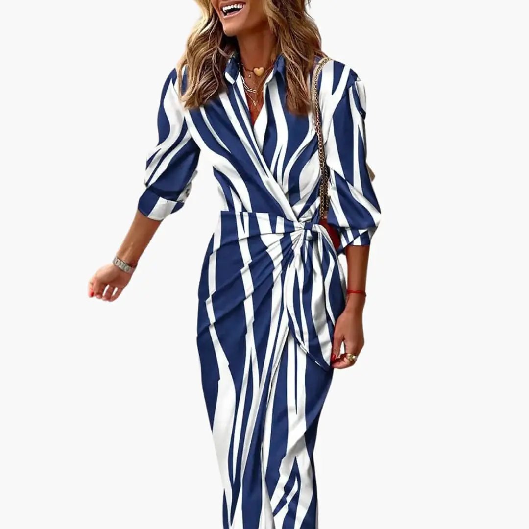 Gestreiftes Hemdkleid – Damen Maxikleid aus Baumwolle