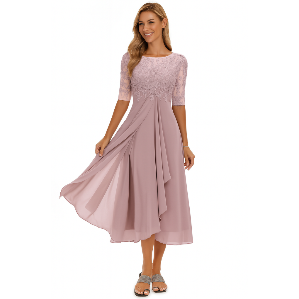 Damen Midi-Kleid aus Spitze und Chiffon