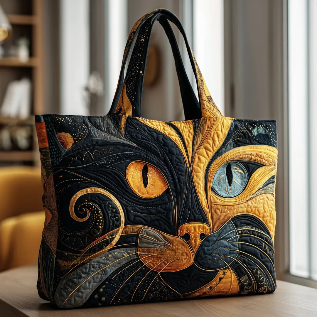 Gesteppte Tote Bag mit Motiv Mystische Katze von Maria Zürich