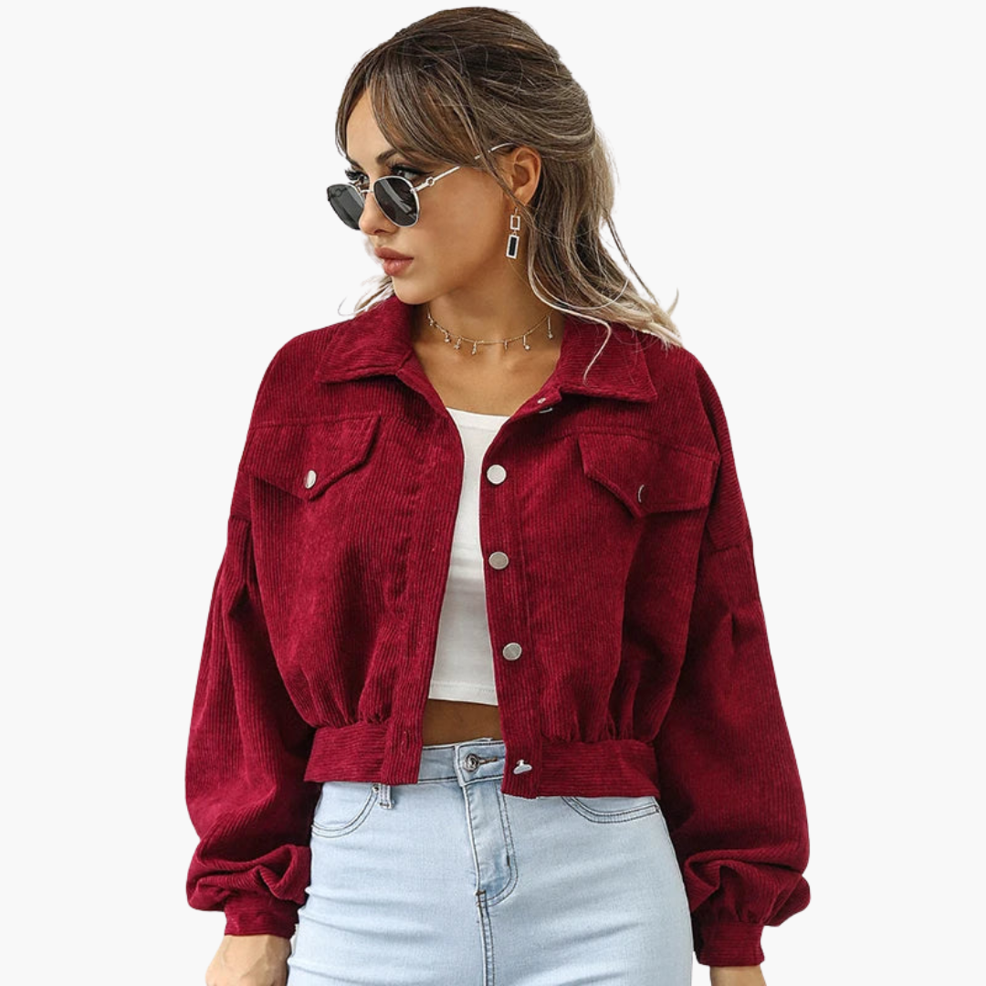 Linda - Übergroße, verkürzte Cordjacke mit Ballonärmeln